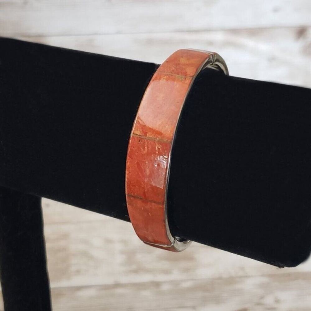 Vintage Cuff Bracelet / Bangle - Red/Orangey Tan Color